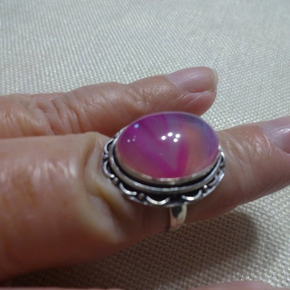 Beautiful "PINK BOTSWANA AGATE" Handmade Sterling Ring Size 8 #320B - Picture 2 of 3